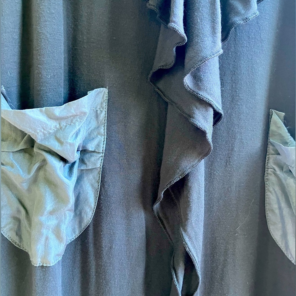 Satin-Trim Maxi Sleeveless Dress Vneck w Front Pockets Dark Grey Size 4/6 - Picture 3 of 5